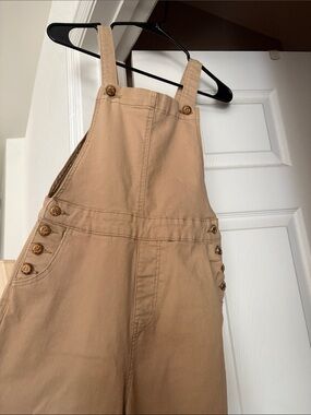 Women's Tan Utility Overall Jumpsuit with Button Detail